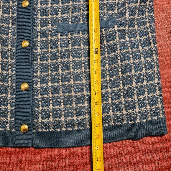 Talbots Merino Wool Cardigan Jacket 2X Blue Plaid Gold Button Mature Office - Picture 8 of 8